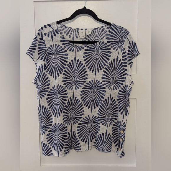 Joie 100% Linen Tropical Print Short Sleeve Top - Picture 7 of 9